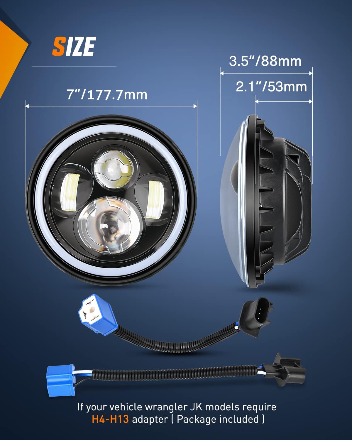 7 Inch LED Halo Headlights For 2007-2017 Jeep Wrangler JK JKU (Pair)