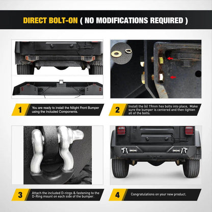 1987-2006 Jeep Wrangler TJ YJ Rear Bumper Rock Crawler Bumper with Hitch Receiver 2Pcs Upgraded 40W LED Lights Off Road Textured Black