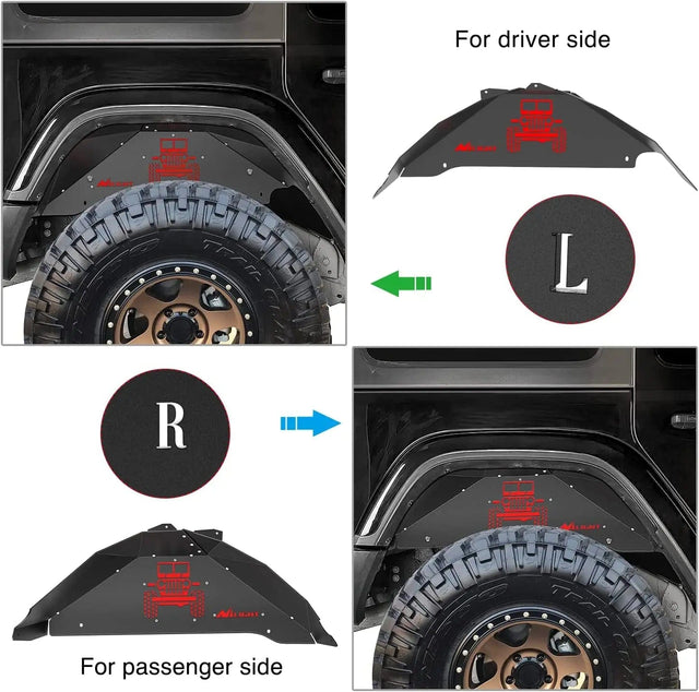 2007-2018 Jeep Wrangler JK JKU 4WD Rear Inner Fender Liners Wheel Cover