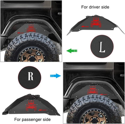 2007-2018 Jeep Wrangler JK JKU 4WD Rear Inner Fender Liners Wheel Cover