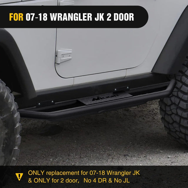2007-2018 Jeep Wrangler JK & Unlimited 2 Door Running Boards Upgraded Dual Girder System Side Step Slip-Proof Textured Black Heavy Duty Truck Nerf Bars (No 4 DR & No JL)