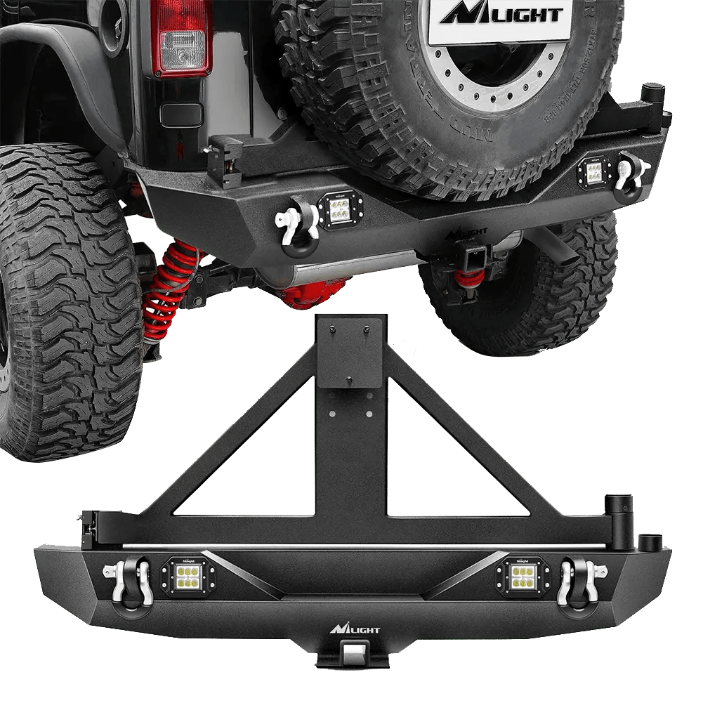 2007-2018 Jeep Wrangler JK & Wrangler JK Unlimited Rear Bumper Spare Tire Rack Hitch Receiver 2Pcs LED Lights Pods