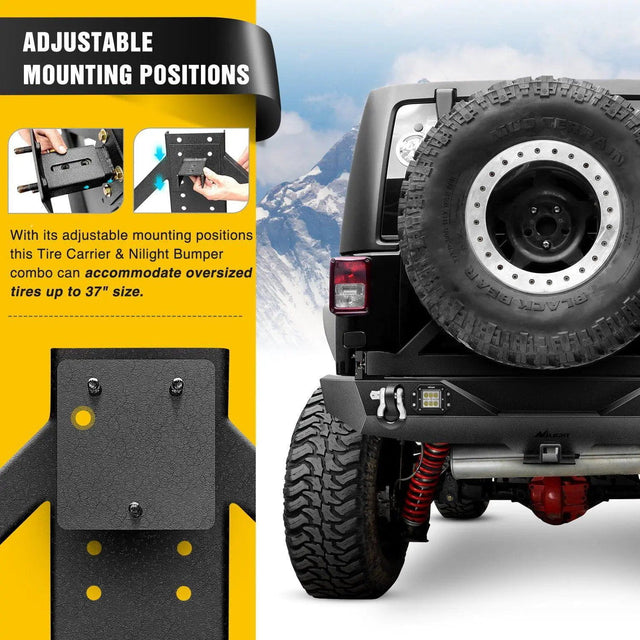 2007-2018 Jeep Wrangler JK & Wrangler JK Unlimited Rear Bumper Spare Tire Rack Hitch Receiver 2Pcs LED Lights Pods