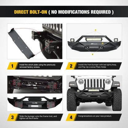 2018-2023 Jeep Wrangler JL Front Bumper Winch Plate with 72W LED light bar 2Pcs 18W LED Work Light Pod License Plate Bracket
