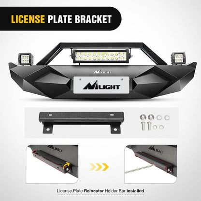 2018-2023 Jeep Wrangler JL Front Bumper Winch Plate with 72W LED light bar 2Pcs 18W LED Work Light Pod License Plate Bracket