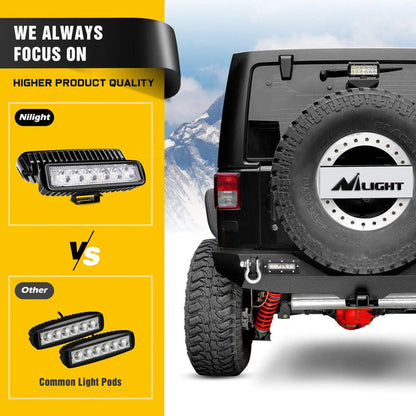 2007-2018 Jeep Wrangler JK Rear Bumper Rock Crawler Bumper with Hitch Receiver 2Pcs Upgraded 18W LED Lights Off Road Textured Black