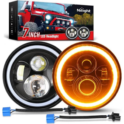 7 Inch LED Halo Headlights For 2007-2017 Jeep Wrangler JK JKU (Pair)