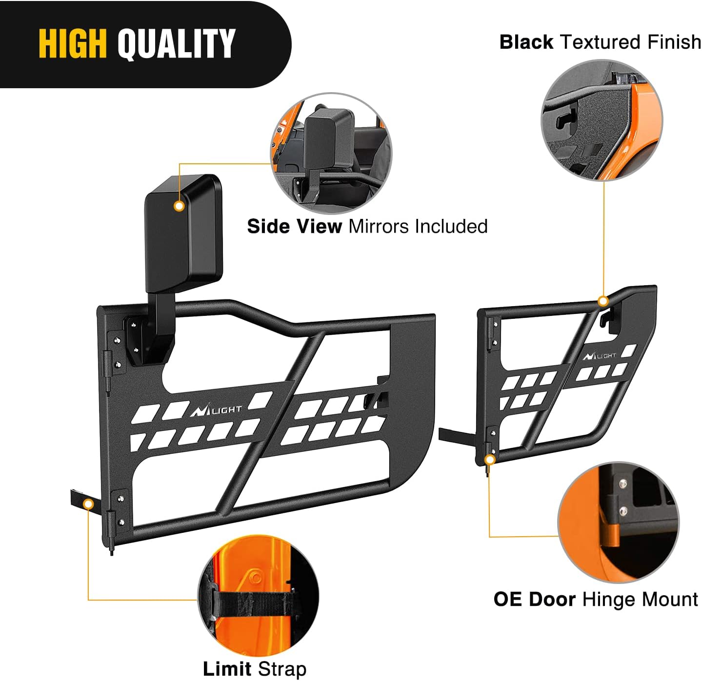 2007-2018 Jeep Wrangler JK 4Door Front Rear Tubular Doors W/Side View Mirrors