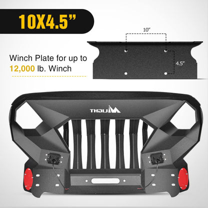 2007-2018 Jeep Wrangler JK & Unlimited 2/4 Doors Front Bumper Grill with Winch Plate 2Pcs 42w LED Work Light Pods Textured Black Solid Steel Off-Road