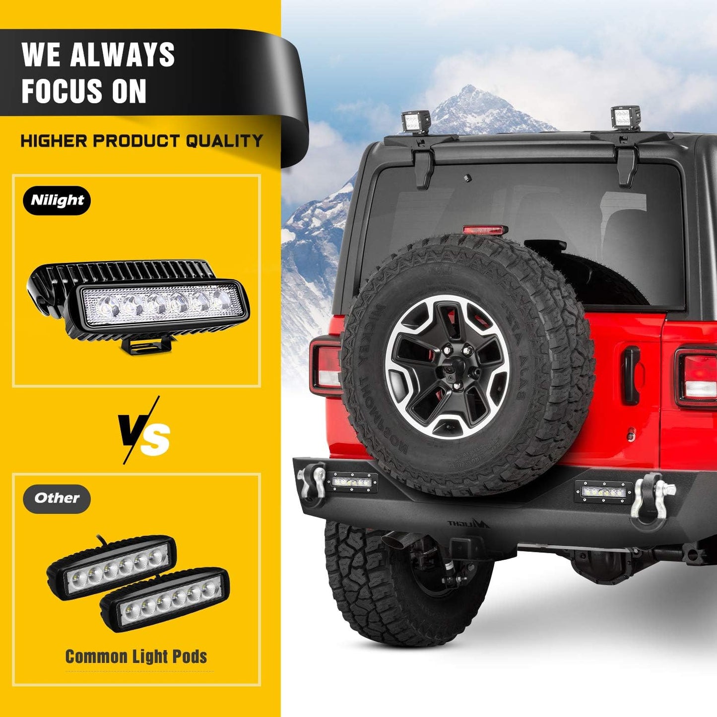 2018-2023 Jeep Wrangler JL Rear Bumper Rock Crawler Bumper with 2Pcs Hitch Receiver 2Pcs Upgraded 18W LED Lights D-Rings Textured Black