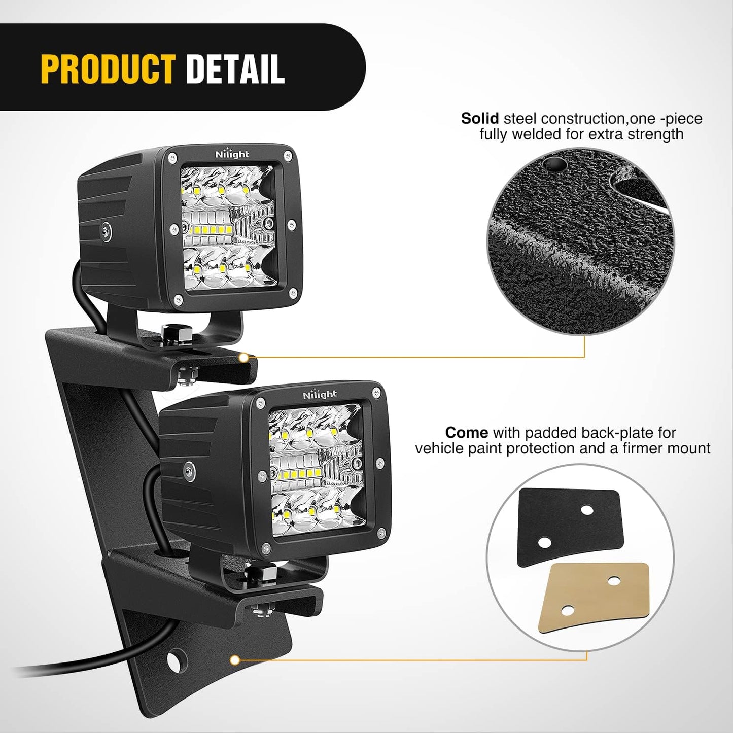 Nilight 2PCS Windshield Hinge Mounting Brackets Dual A-Pillar for Offroad LED Fog Light Work Light for 2007 2008 2009 2010 2011 2012 2013 2014 2015 2016 2017 Wrangler JK/JKU 2DR 4DR,2 years Warranty