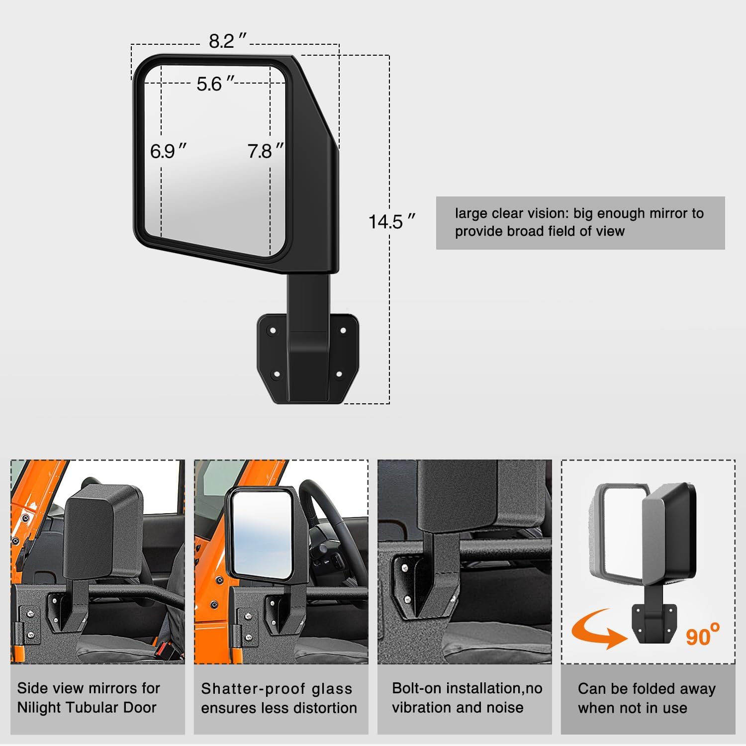 2007-2018 Jeep Wrangler JK 4Door Front Rear Tubular Doors W/Side View Mirrors