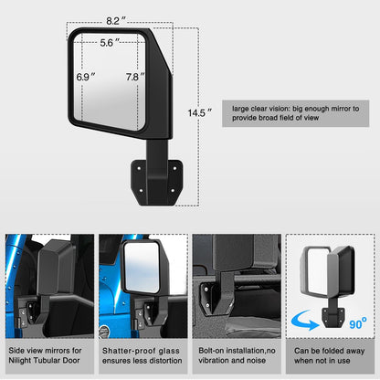 Front Rear Tubular Doors W/Side View Mirrors For 2007-2018 Wrangler JK 2 Door