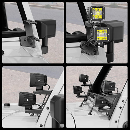 Nilight 2PCS Windshield Hinge Mounting Brackets Dual A-Pillar for Offroad LED Fog Light Work Light for 2007 2008 2009 2010 2011 2012 2013 2014 2015 2016 2017 Wrangler JK/JKU 2DR 4DR,2 years Warranty