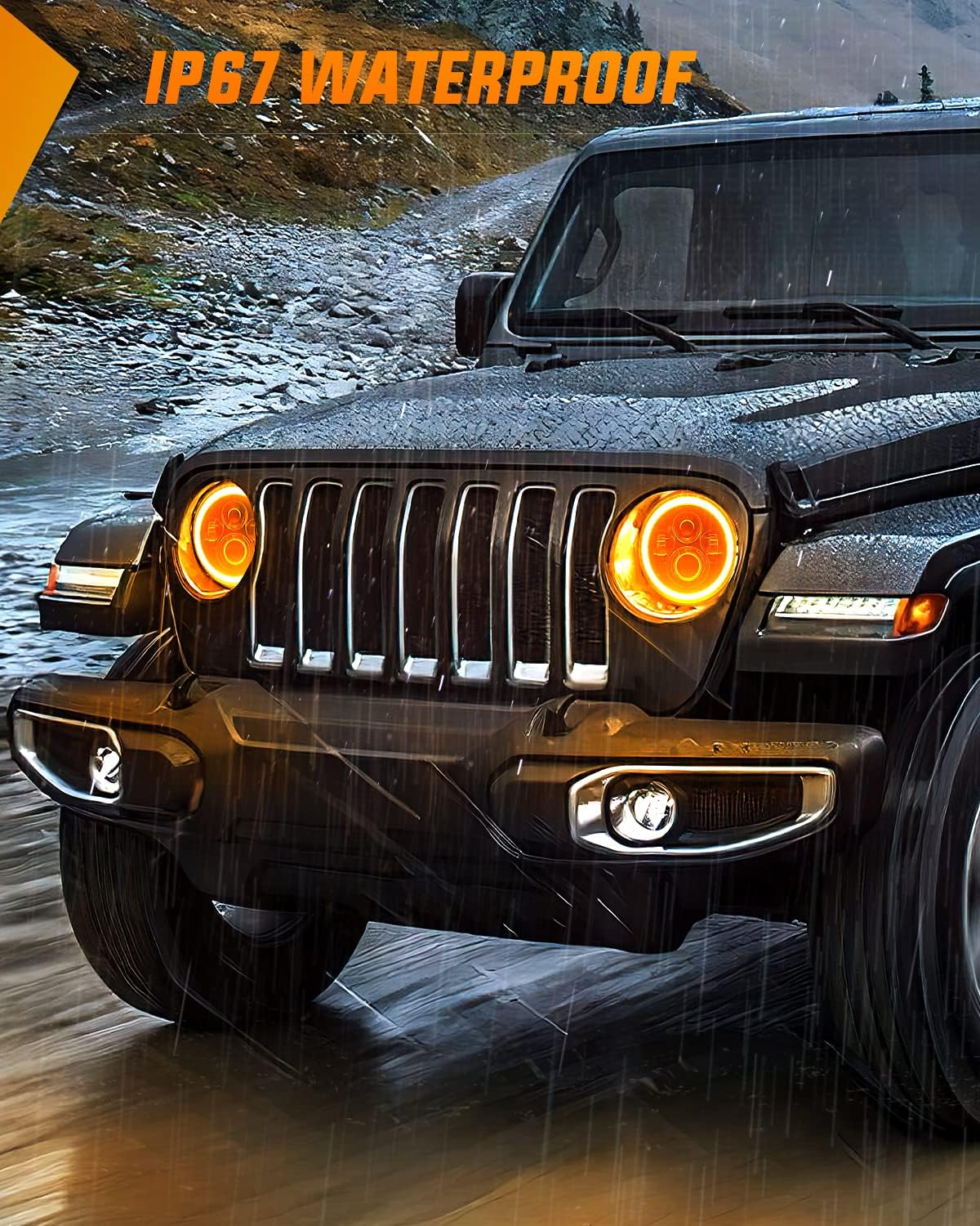 7 Inch LED Halo Headlights For 2007-2017 Jeep Wrangler JK JKU (Pair)