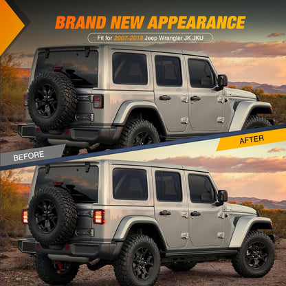 Nilight JK Tail Light LED Red Running Stop Brake Turn Signals Light White Reverse Back Up Light DOT APPROVED Smoked Lens Taillight Compatible with 2007-2018 Wrangler JK JKU