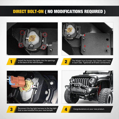 2007-2018 Jeep Wrangler JK/JKU Front Bumper Rock Crawler Fog Lights Hole Winch Plate