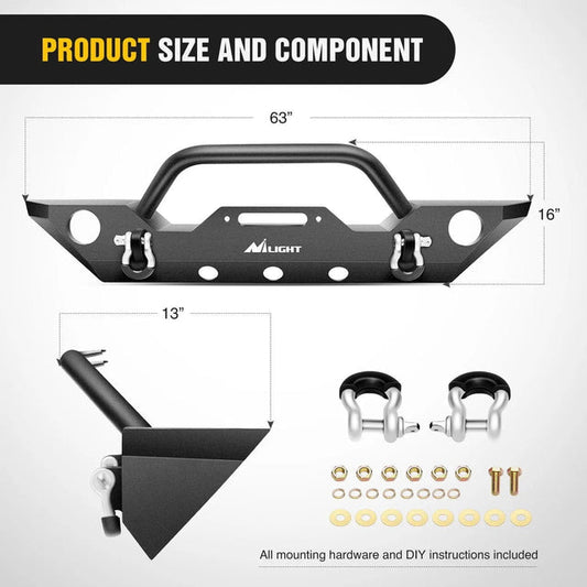 2007-2018 Jeep Wrangler JK/JKU Front Bumper Rock Crawler Fog Lights Hole Winch Plate