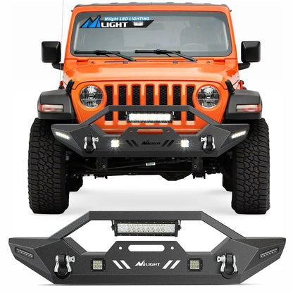 2007-2018 Jeep Wrangler JK/JKU 2018-2022 JL/JLU 2020-2022 Gladiator JT Front Bumper with 72W LED Light Bar 2Pcs 18W Light Pod 2Pcs 18W Single Row Work Light Winch Plate
