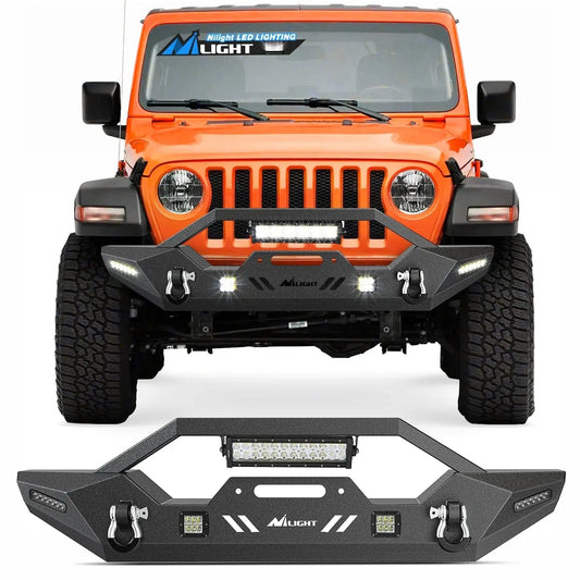 2007-2018 Jeep Wrangler JK/JKU 2018-2022 JL/JLU 2020-2022 Gladiator JT Front Bumper with 72W LED Light Bar 2Pcs 18W Light Pod 2Pcs 18W Single Row Work Light Winch Plate