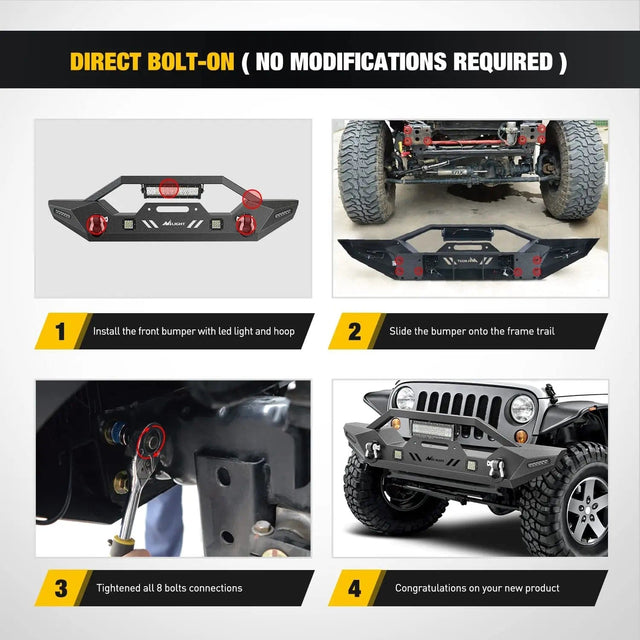 2007-2018 Jeep Wrangler JK/JKU 2018-2022 JL/JLU 2020-2022 Gladiator JT Front Bumper with 72W LED Light Bar 2Pcs 18W Light Pod 2Pcs 18W Single Row Work Light Winch Plate